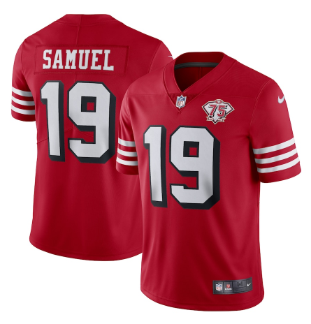 Men's San Francisco 49ers #19 Deebo Samuel 2021 Scarlet 75th Anniversary Alternate Vapor Untouchable Limited Stitched NFL Jersey